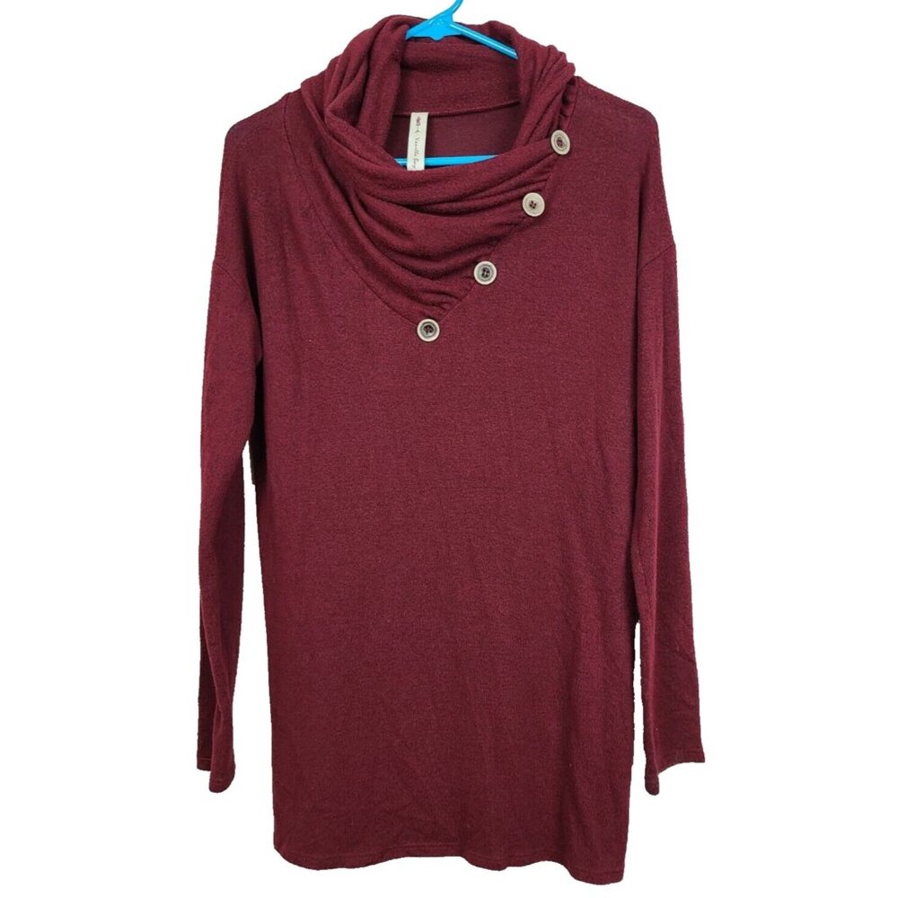 Vanilla Bay Womens BOHO Tunic Top Small Maroon Cowl Neck Long Sleeve Casual